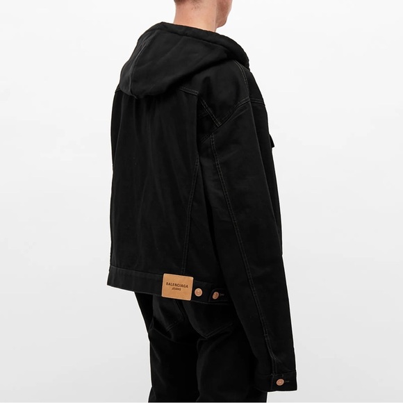 NWOT Balenciaga Hooded Denim Jacket in Black - Picture 4 of 12